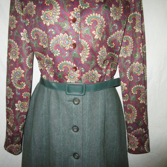 Vintage 70s M Paisley Pinstripe Secretary Dress - Picture 3 of 8